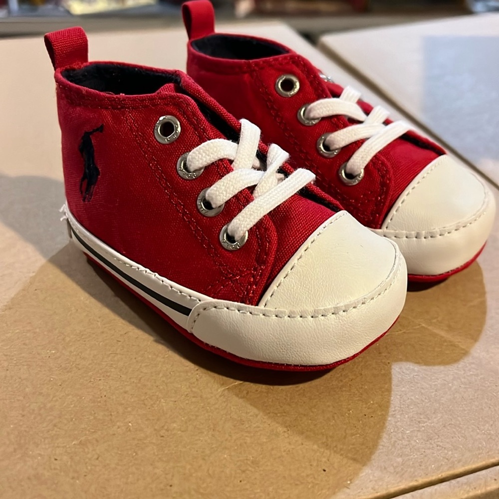 Polo Ralph Lauren Canvas Harbour Hi Crib Shoes Sneakers new Baby Infant Size 2